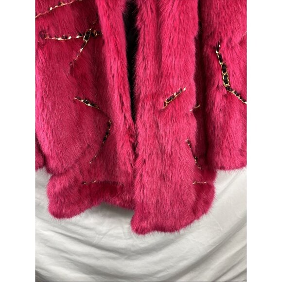 H&M X Moschino Jeremy Scott Pink Faux Fur Coat w/ Chains Womens Size XS - Picture 3 of 16